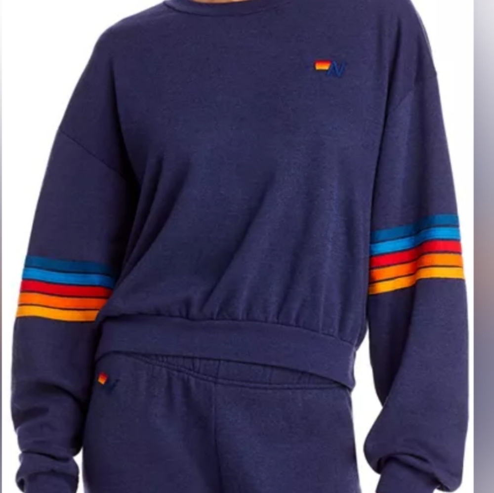 *SOLD* Aviator Nation Blue Crewneck with Multicolor Stripes